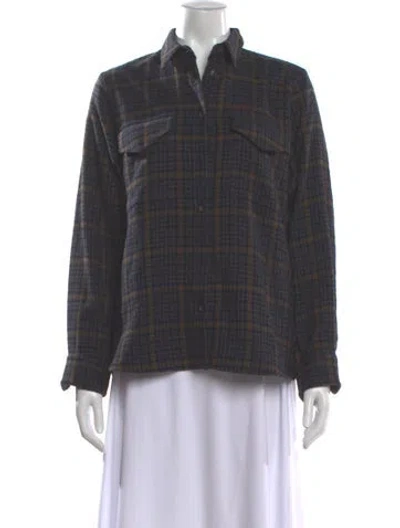 Pre-owned Officine Generale Plaid Print Long Sleeve Button-up Top In Gray