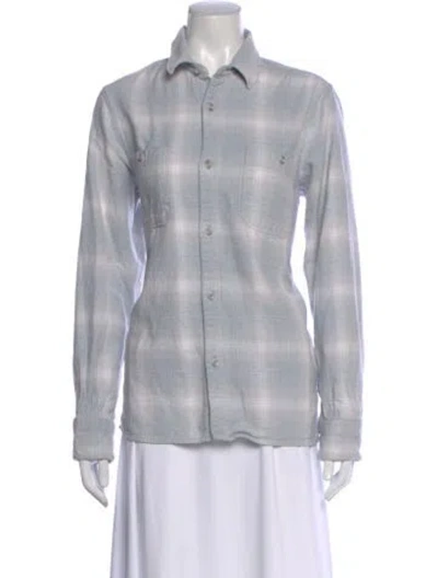 Pre-owned Officine Generale Plaid Print Long Sleeve Button-up Top In Gray