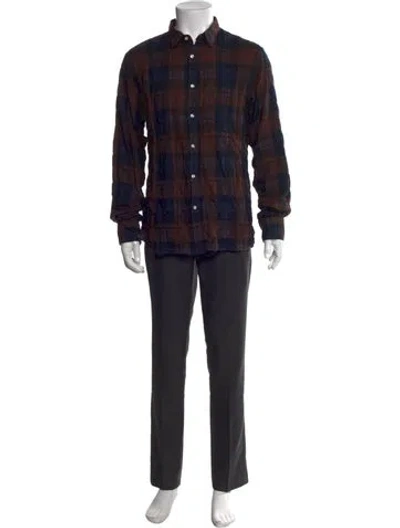 Pre-owned Officine Generale Plaid Print Long Sleeve Dress Shirt In Brown