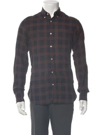 Pre-owned Officine Generale Plaid Print Long Sleeve Shirt In Gray