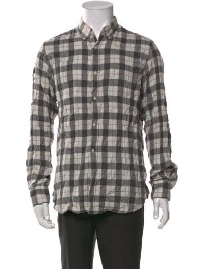 Pre-owned Officine Generale Plaid Print Long Sleeve Shirt In Grey