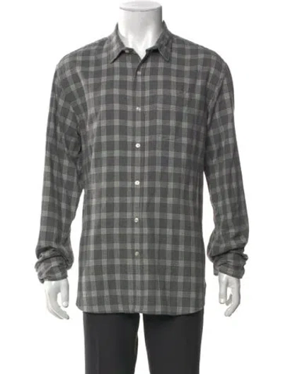 Pre-owned Officine Generale Plaid Print Long Sleeve Shirt In White
