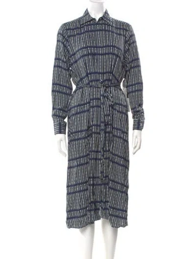 Pre-owned Officine Generale Plaid Print Midi Length Dress W/ Tags In Blue