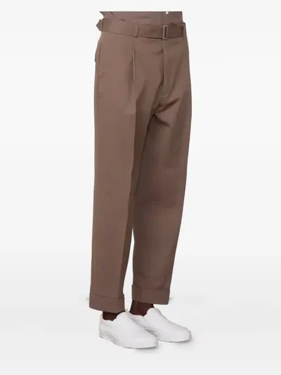Officine Generale Louis Pleated Belted Trousers In Brown