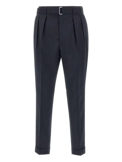 Officine Generale Pleated Belted Trousers In Blue