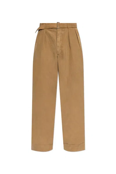 Officine Generale Pleated Detail Casual Pants In Brown