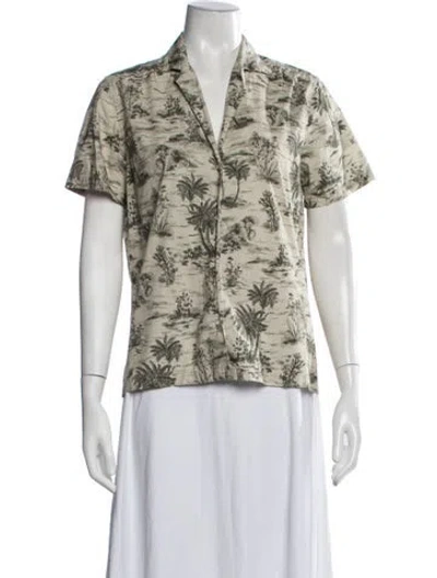 Pre-owned Officine Generale Printed Short Sleeve Button-up Top In Neutrals