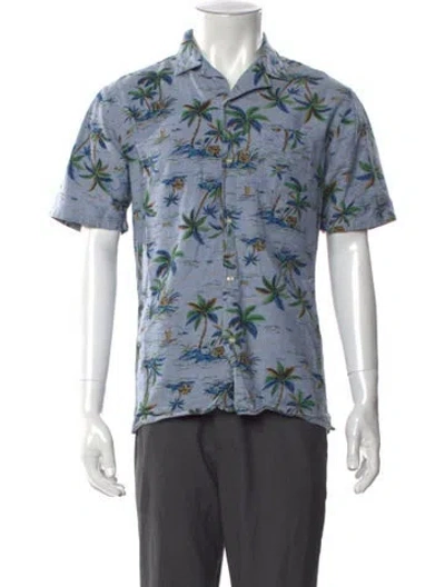 Pre-owned Officine Generale Printed Short Sleeve Shirt In Blue
