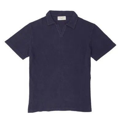 Officine Generale Relaxed Fit Short-sleeve Polo With Johnny Collar In Blue