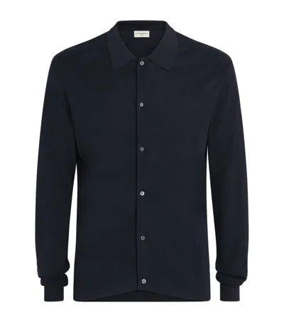 Officine Generale Ribbed Collar Cardigan In Blue