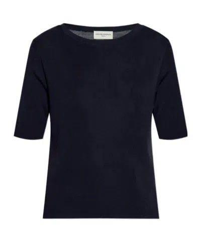 Officine Generale Ribbed Neckline T-shirt In Blue