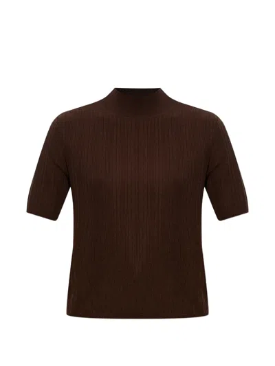 Officine Generale Ribbed Short-sleeve T-shirt In Brown
