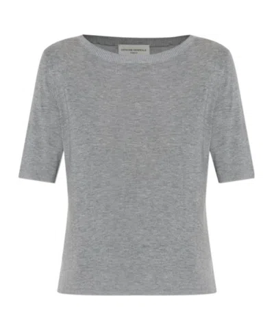 Officine Generale Ribbed Round Neck T-shirt In Gray