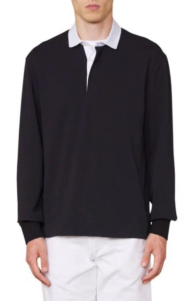 Officine Generale Ryker Long Sleeve Organic Cotton Rugby Shirt In Black