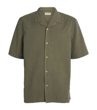 Officine Generale Eren Seersucker Shirt Burnt Olive In Green