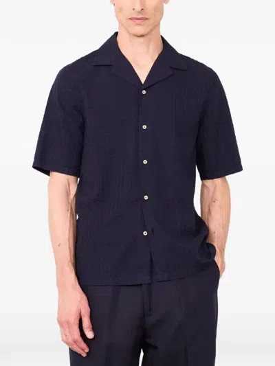 Officine Generale Seersucker-effect Short-sleeve Shirt In Blue