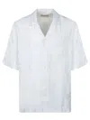 Officine Generale Textured Short-sleeved Shirt With Classic Collar In White