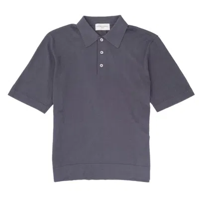 Officine Generale Short Sleeve Knitted Polo With Johnny Collar In Gray