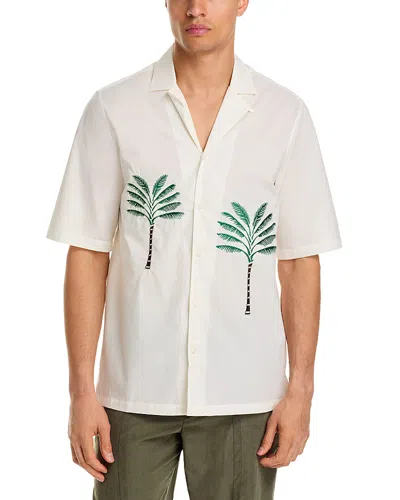 Officine Generale Short Sleeve Palm Tree Camp Shirt In Ecru