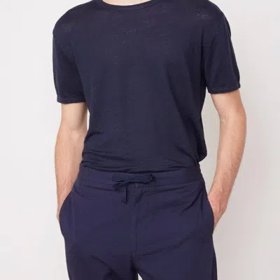 Officine Generale Short Sleeves Tee Piece Dyed French Linen In Blue