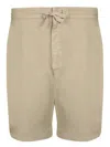 Officine Generale Bermuda Shorts With Elastic Waistband And Adjustable Drawstring In Beige