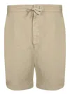 Officine Generale Bermuda Shorts With Elastic Waistband And Adjustable Drawstring In Beige