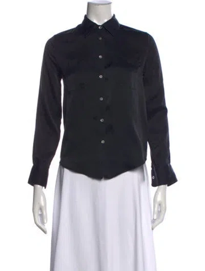 Pre-owned Officine Generale Silk Long Sleeve Button-up Top In Blue