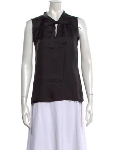 Pre-owned Officine Generale Silk Tie Neck Blouse In Black