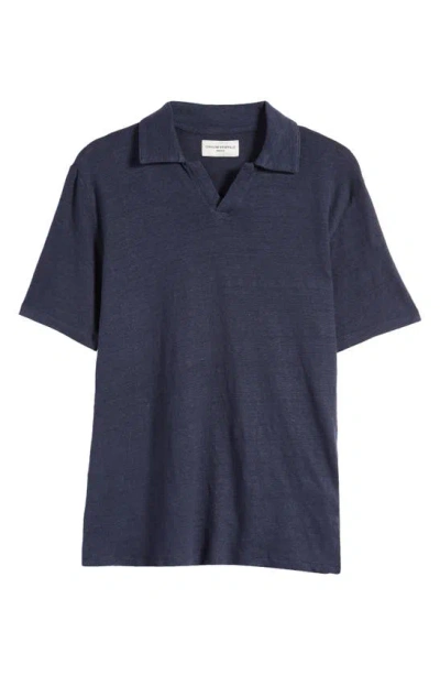 Officine Generale Simon Linen Knit Polo In Grey