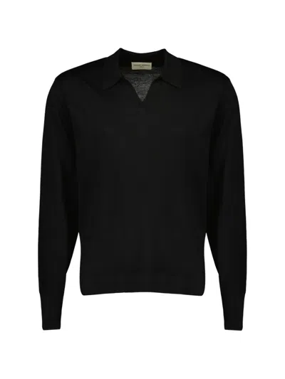 Officine Generale Simone Cashmere Polo Sweater In Blue
