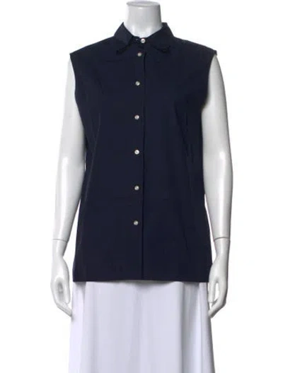 Pre-owned Officine Generale Sleeveless Button-up Top In Blue