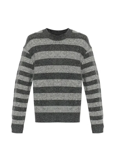 Officine Generale Striped Crew Neck Sweater In Gray