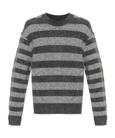 Officine Generale Striped Crew Neck Sweater In Gray