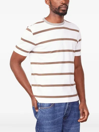 Officine Generale Striped Crew-neck T-shirt In White