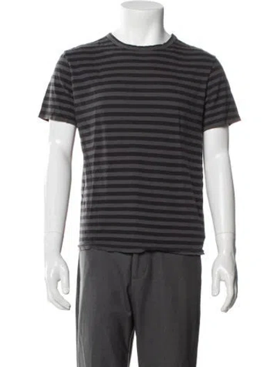 Pre-owned Officine Generale Striped Crew Neck T-shirt In Gray