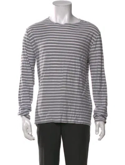 Pre-owned Officine Generale Striped Crew Neck T-shirt In Grey