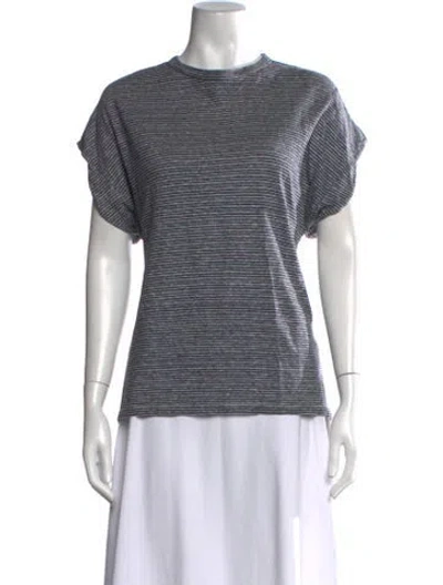 Pre-owned Officine Generale Striped Crew Neck T-shirt In Neutrals