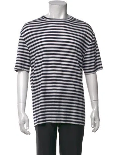 Pre-owned Officine Generale Striped Crew Neck T-shirt In White