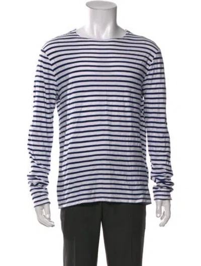 Pre-owned Officine Generale Striped Crew Neck T-shirt In White