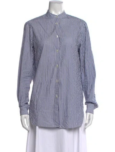 Pre-owned Officine Generale Striped Long Sleeve Button-up Top In Black