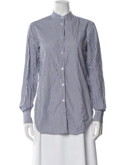 Pre-owned Officine Generale Striped Long Sleeve Button-up Top In Blue