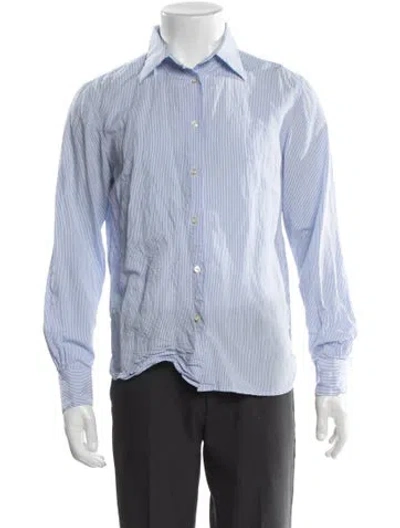 Pre-owned Officine Generale Striped Long Sleeve Button-up Top In Blue