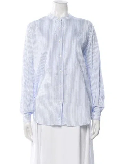 Pre-owned Officine Generale Striped Long Sleeve Button-up Top In Blue