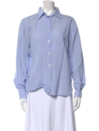 Pre-owned Officine Generale Striped Long Sleeve Button-up Top In Blue