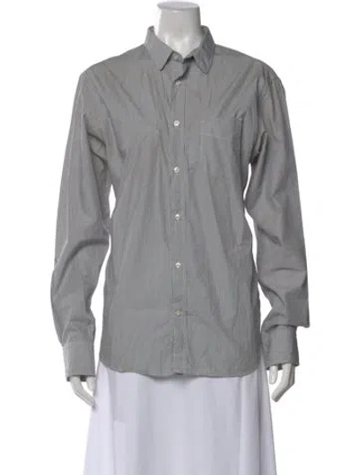 Pre-owned Officine Generale Striped Long Sleeve Button-up Top In Gray
