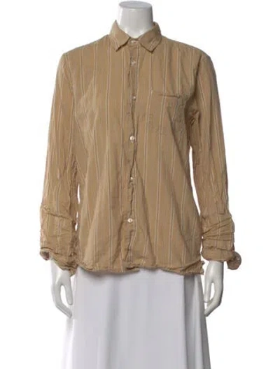 Pre-owned Officine Generale Striped Long Sleeve Button-up Top In Neutral