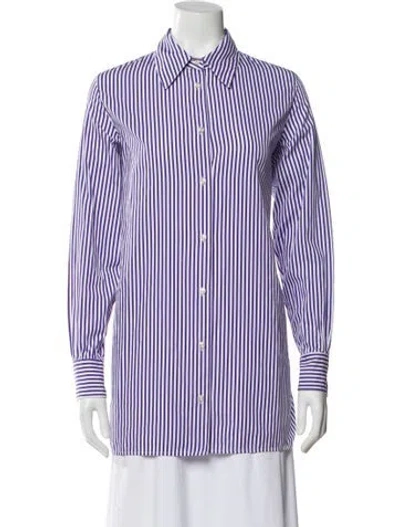 Pre-owned Officine Generale Striped Long Sleeve Button-up Top In Purple