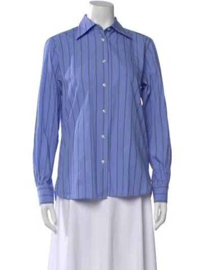 Pre-owned Officine Generale Striped Long Sleeve Button-up Top W/ Tags In Blue