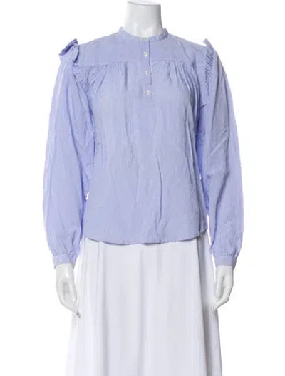 Pre-owned Officine Generale Striped Long Sleeve Button-up Top In White