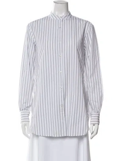 Pre-owned Officine Generale Striped Long Sleeve Button-up Top In White